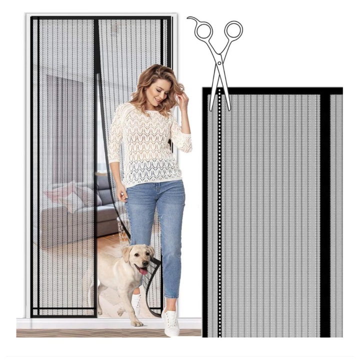 Мрежа против насекоми, Магнитно закопчаване, Дължина 210 см - Ширина 100 см, Черен