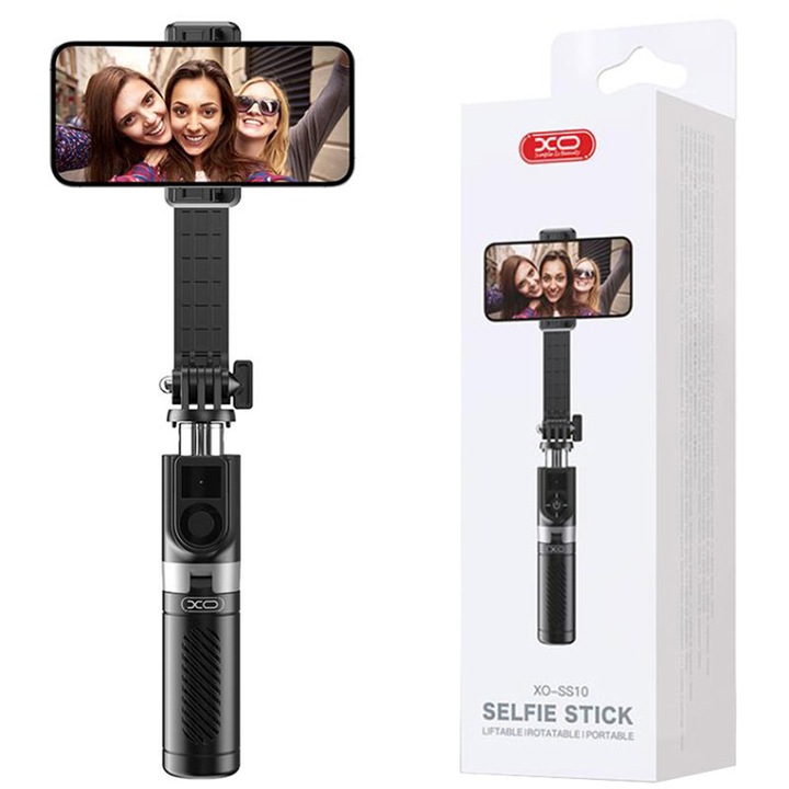 Selfie Stick XO-SS10, Trepied Extensibil, Control Telecomanda BT 5.2, Rotativ, Negru