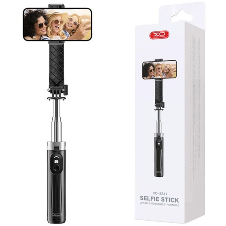 Selfie Stick Extensibil XO-SS11, Trepied stabil, Control Telecomanda BT 5.2, Rotativ, Negru