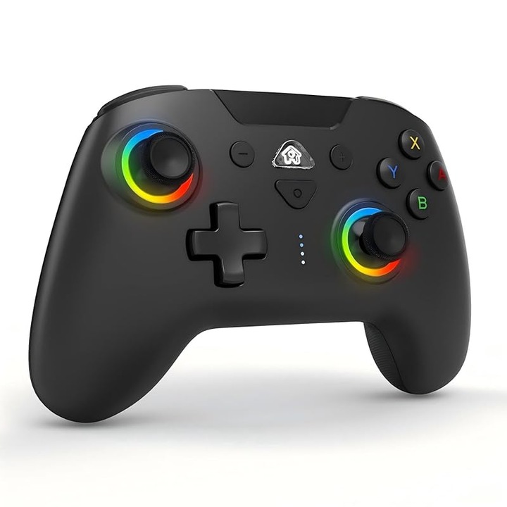 Vezeték nélküli kapcsolóvezérlő - 6 tengelyes giroszkóp, turbó funkció, 7 színű RGB fények, 4 szintű rezgés, kompatibilis a Switch/Lite/OLED/PC/iOS rendszerekkel, elegáns kialakítással