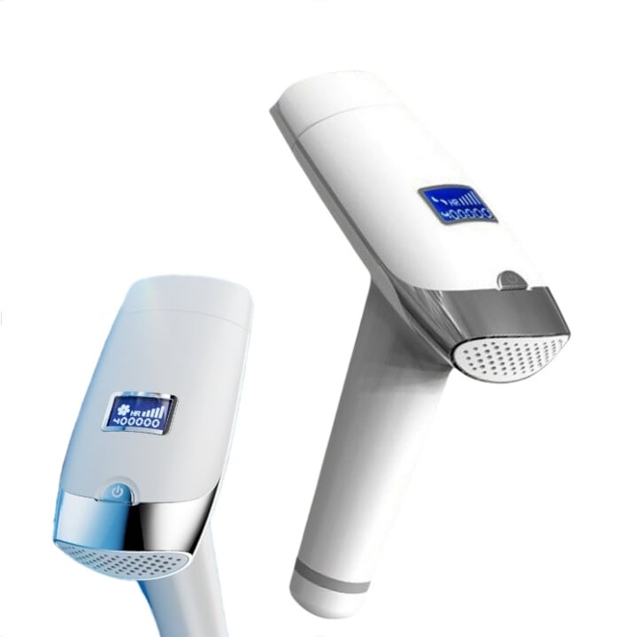 IPL епилатор за обезкосмяване с пулсираща светлинна технология, 5 нива на интензивност, окосмяване по краката, бикини линия, бял, Ръчен IPL епилатор за суха кожа