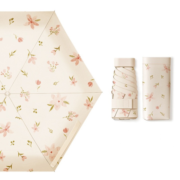 Umbrela pliabila de soare, 90cm, design portabil, rezistent la vant, pentru 1-2 persoane, bej