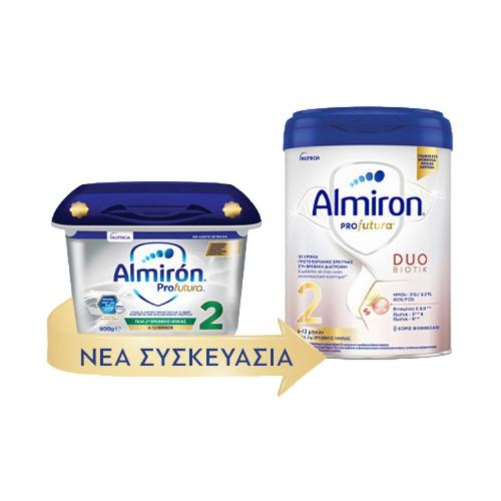 Lapte praf bebelusi Almiron Profutura 2, 800g, pentru varsta 6-12 luni, contine vitamine B2, C si D