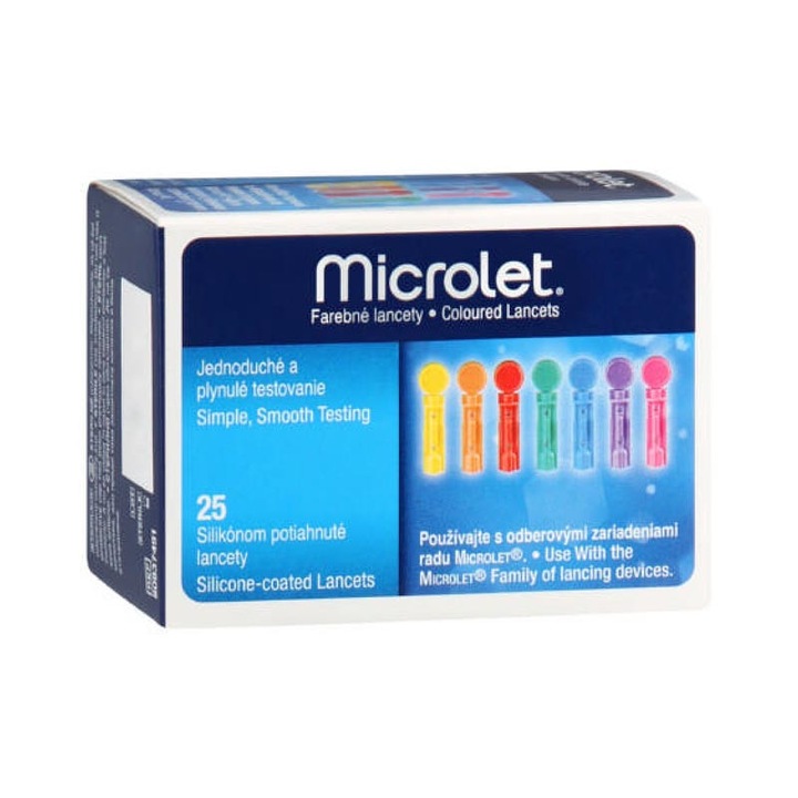 Set de 25 ace Microlet, Ascensia, cu capac de protectie, pentru utilizare cu sistemele de piercing MICROLET.