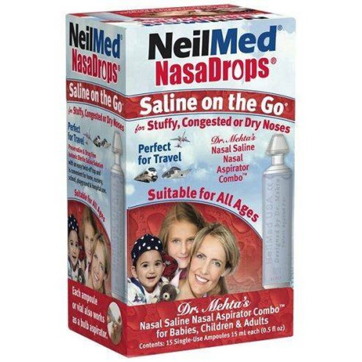 NasaDrops Saline on the Go, 15 ampule x 15ml, pentru spalari nazale, fara conservanti, pentru copii de la 6 luni