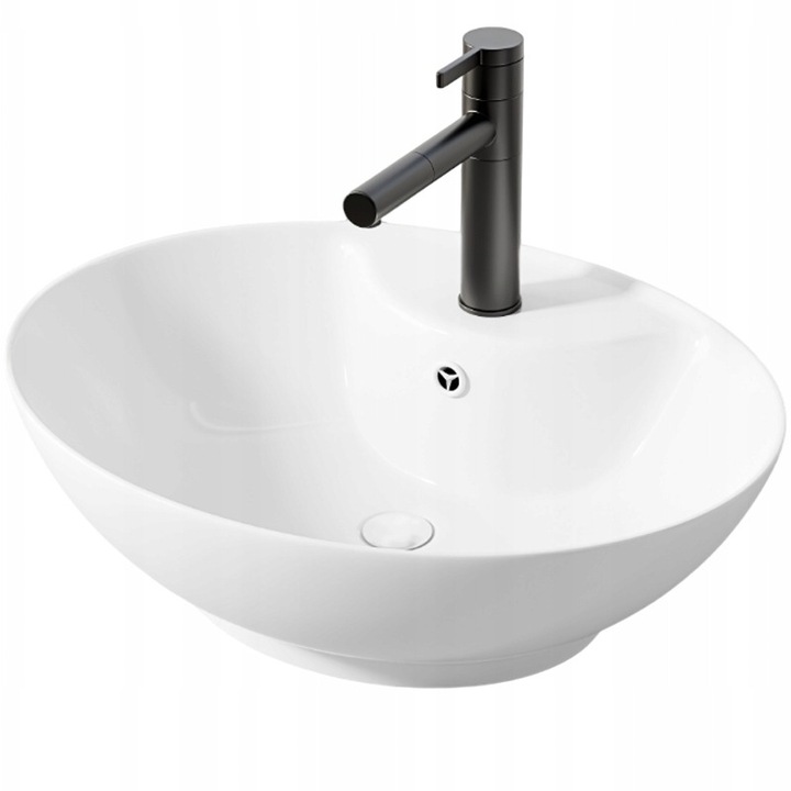 Lavoar ovala Ceramica, lucios cu unitate de revarsare alb 50x41x17 cm Muvu