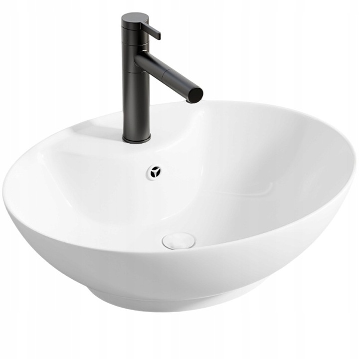 Lavoar alb Ceramica ovala lucios de revarsare 50x41x17 cm Rebiko