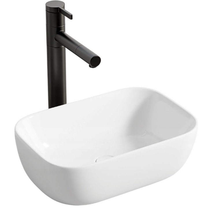 Lavoar cu piedestal din ceramica alb oval lucios 37 x 25,5 cm BADU