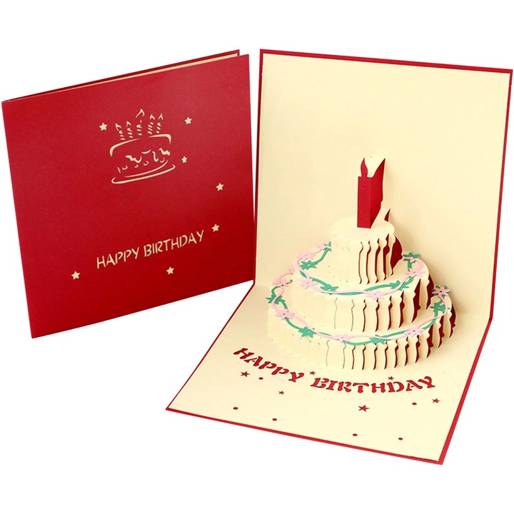Felicitare 3D YANYXR tort aniversar, alb, 15x15x2cm