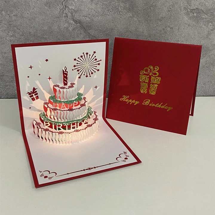Felicitare 3D YANYXR tort aniversar, alb, 15x15x2cm