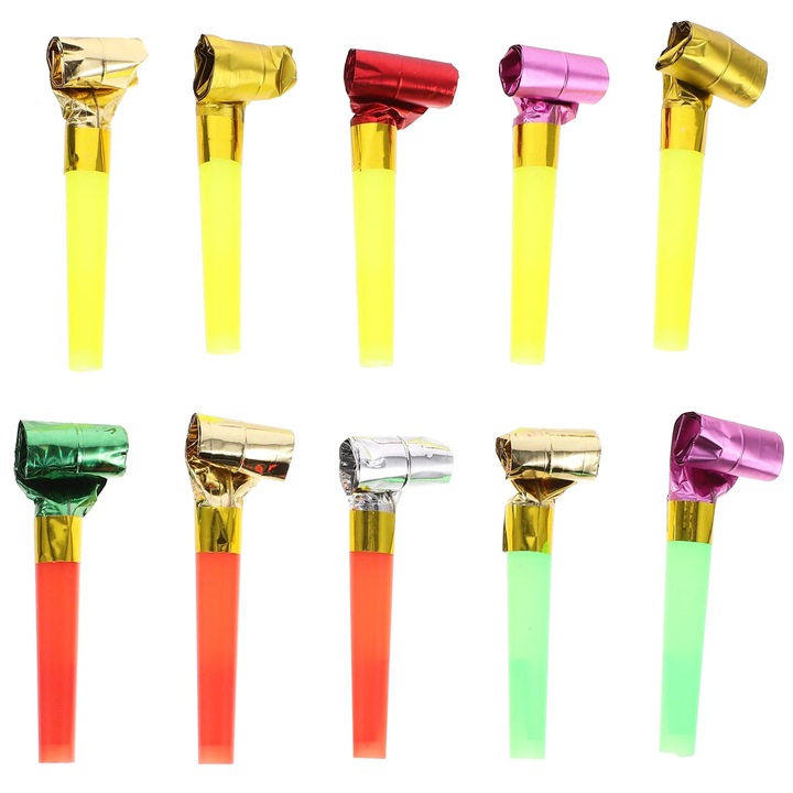 Set 10 suflatori petrecere, plastic, multicolor, 6x0.8x0.8cm