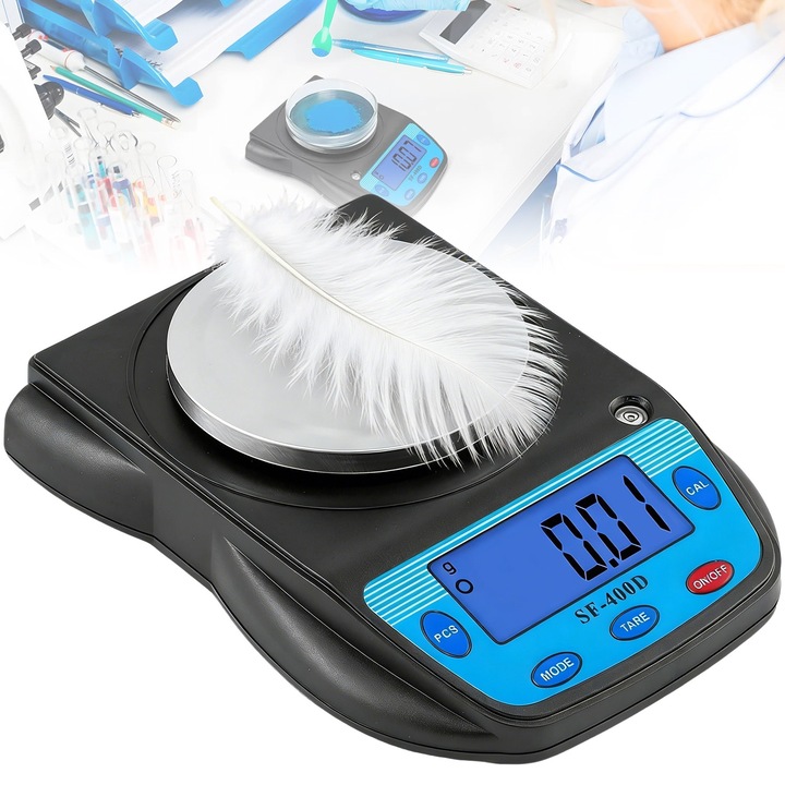 Cantar electronic de precizie, BYONDSELF®, 600g x 0,01g, afisaj LCD, precizie 0,01g, potrivit pentru alimente, bijuterii, uncii de cereale, Albastru-negru