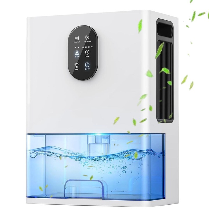 Páramentesítő, MOSMAOO, LED kijelző, Okos időzítő, 1 liter/nap hozam, Automatikus leolvasztás, Érintésvezérlés, Automatikus kikapcsolás, ha megtelt a vízzel, Látható 3 literes víztartály, 7 színű LED fénnyel, Energiatakarékos, Matt fehér