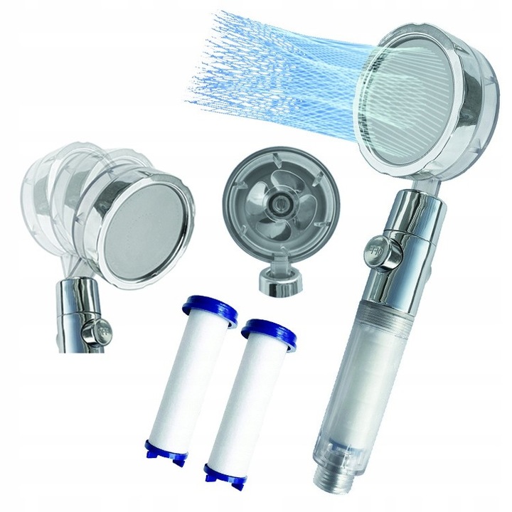 Cap de dus ECO SPIN, argintie, 23x8cm, set cu 2 filtre interschimbabile