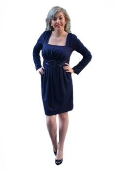 Rochie de toamna-iarna cu centura satinata in talie,D&J Exclusive, Albastru marin Rochie de toamna-iarna cu centura satinata in talie,D&J Exclusive, Albastru marin