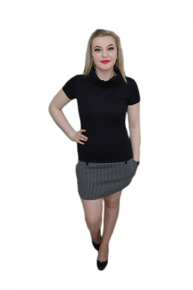 Rochie tinereasca, bicolora cu guler rulat,D&J Exclusive, Alb / Negru