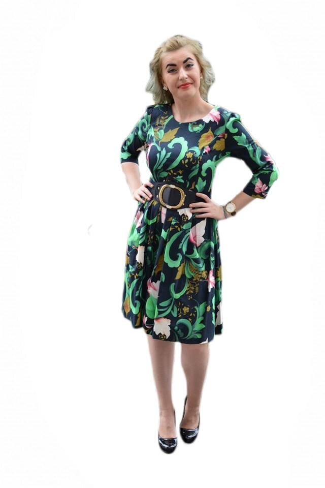 Rochie office, lejera cu pliuri,D&J Exclusive, Verde inchis