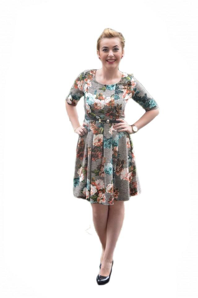 Rochie feminina,imprimeu cu flori,D&J Exclusive, Gri