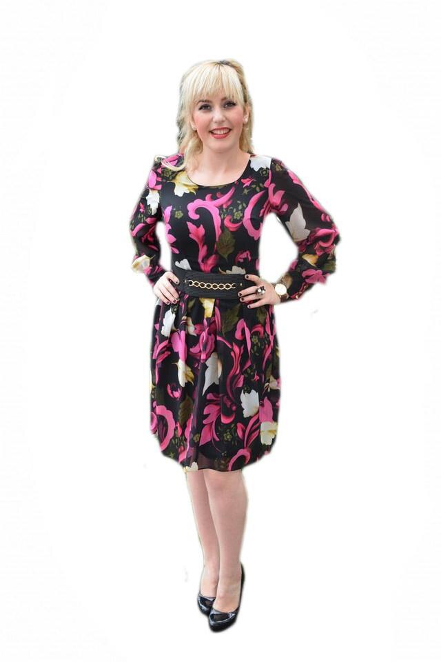 Rochie cu imprimeu floral si centura neagra,D&J Exclusive, Multicolor