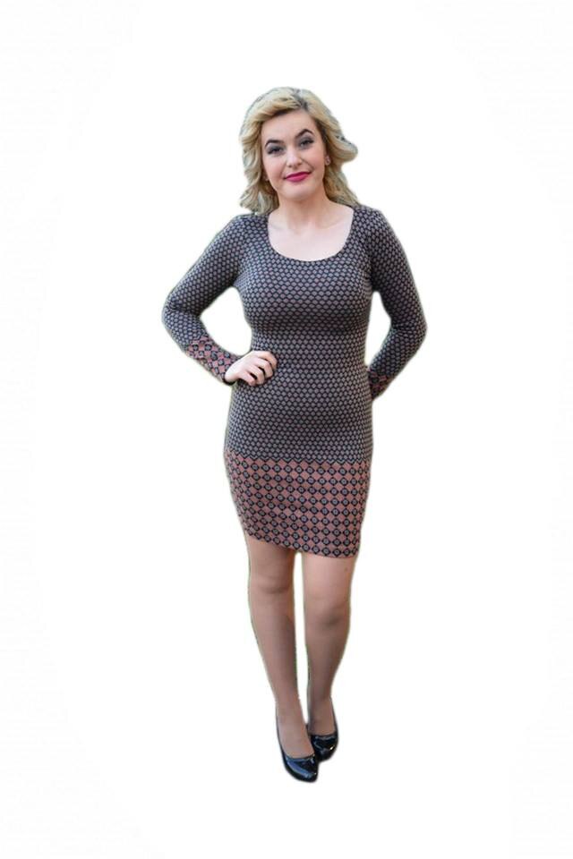 Rochie casual cu model cuib de viespe,D&J Exclusive, Caramiziu