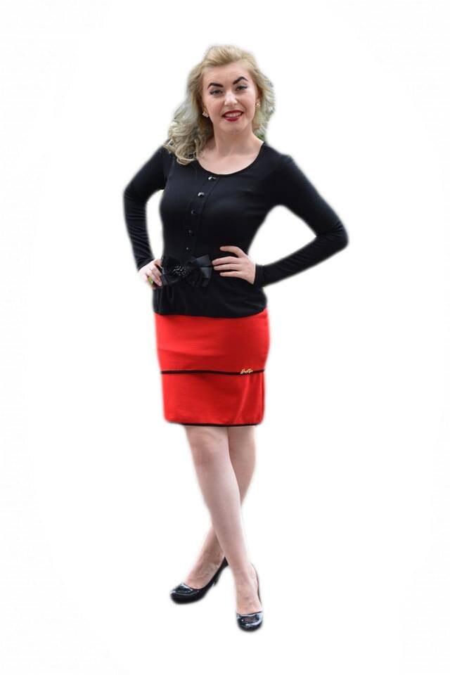 Rochie deosebita cu nasturi decorativi,D&J Exclusive, Negru/Rosu