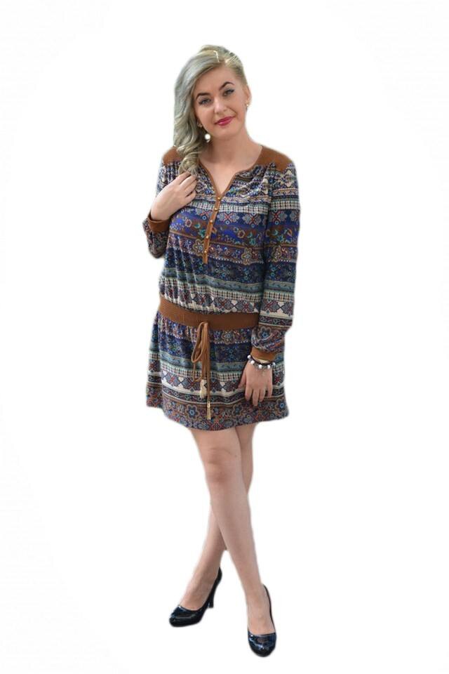 Rochie cu un imprimeu traditional,D&J Exclusive, Albastru marin