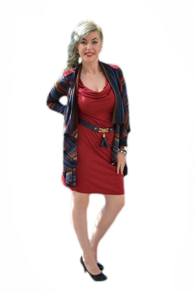 Rochie inedita, cu cartigan,D&J Exclusive, Bleumarin/Rosu
