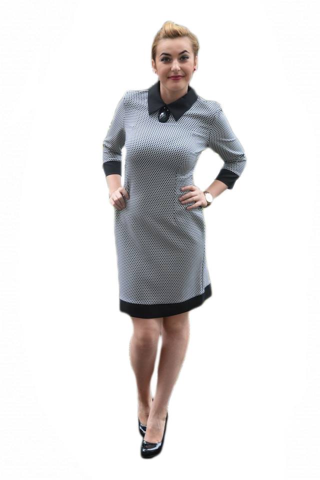 Rochie rafinata cu maneca peste cot,D&J Exclusive, Alb/Negru