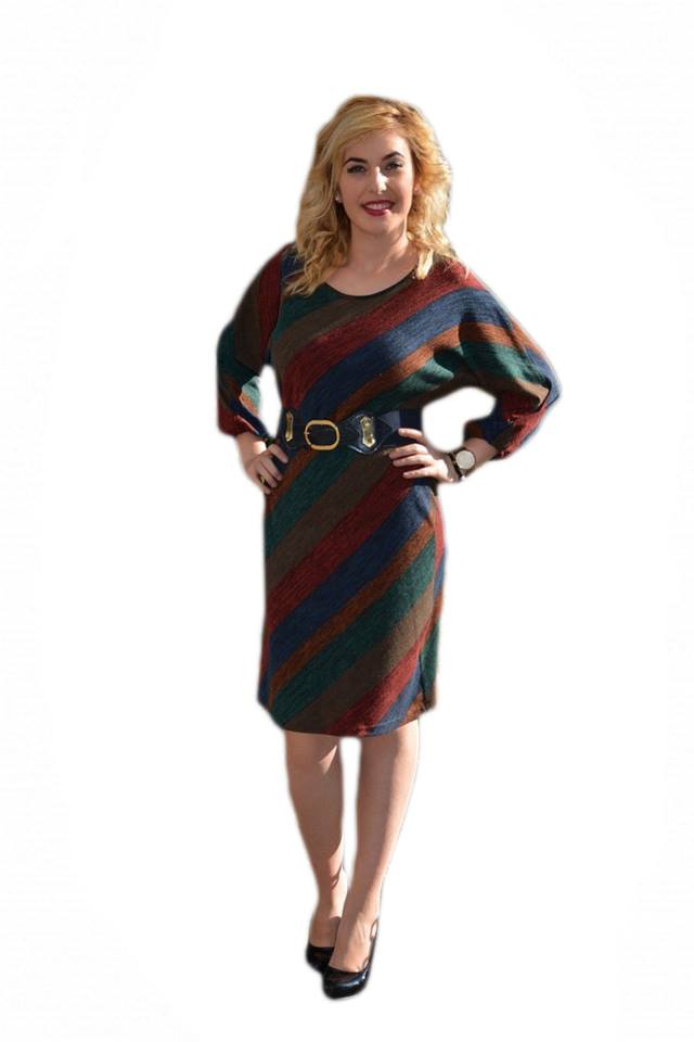 Rochie casual cu dungi,D&J Exclusive, Bleumarin