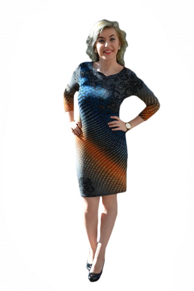 Rochie office din jerse,D&J Exclusive, Gri/Galben