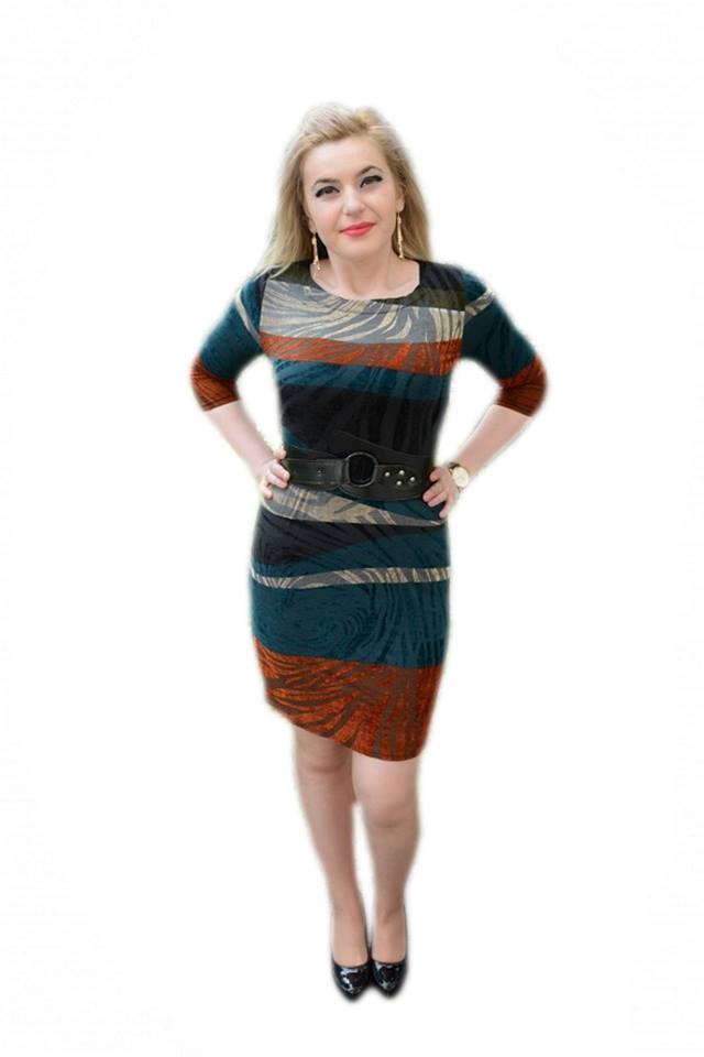 Rochie din material fin cu imprimeu rafinat,D&J Exclusive, Albastru marin