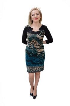 Rochie casual,D&J Exclusive, Negru/Turquize Rochie casual,D&J Exclusive, Negru/Turquize