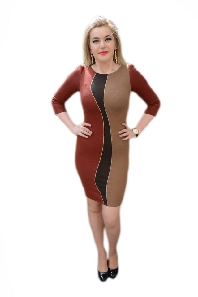 Rochie de toamna,cambrata pe corp,D&J Exclusive, Caramiziu