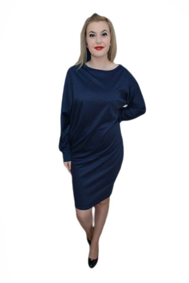 Rochie clasica de lungime medie,D&J Exclusive, Albastru marin
