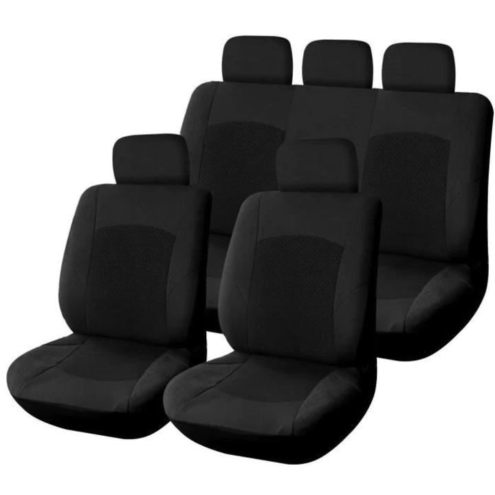 Автотапицерия за предни и задни седалки Amio, Пълен комплект 6 части, черна