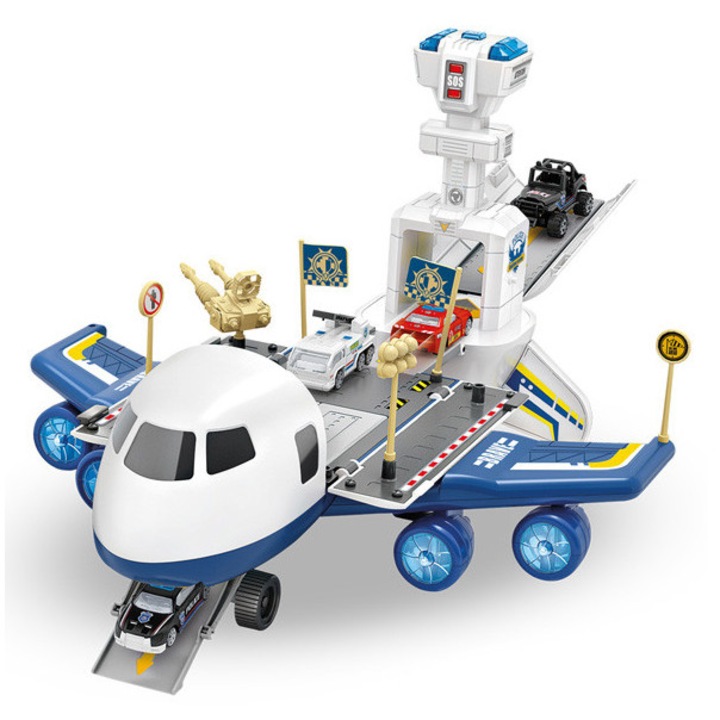 Avion cu centru de comanda politienesc, set, 2 masinute metalice, efecte luminoase si sonore, 35x35x20cm