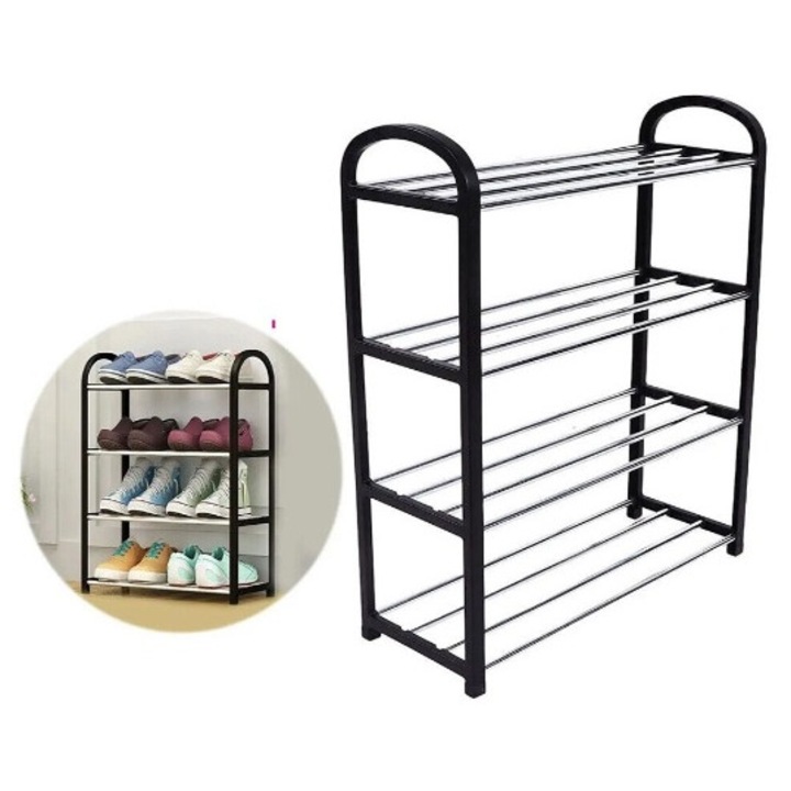 Raft pentru pantofi, 4 polite, crom, 46x65x19cm