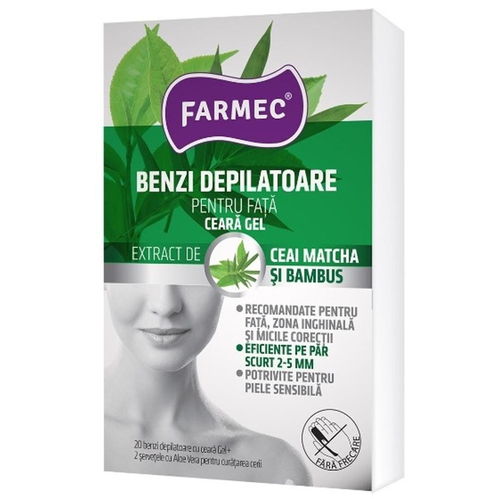 Set 3 x Benzi Depilatoare pentru Fata Farmec, cu Ceara