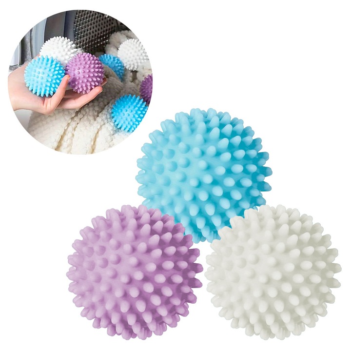 Bile pentru uscator de rufe Care Pro, TV PRODUCTS set 3 bucati, ecologice, hipoalergice, 6,5 cm