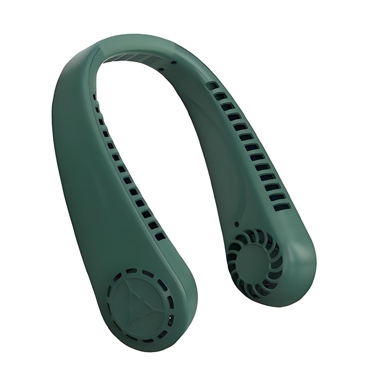 Ventilator portabil pentru gat, 3 trepte de viteza, Reincarcabil, Fara lame, Silicon, Verde