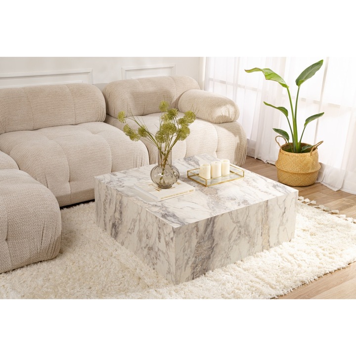 Masuta Cafea, UnicUtil®, Masa Living Modern Touch, 90 x 90 x 35 cm, Masa Cafea Moderna cu Design Elegant si Functional, Realizata din PAL Melaminat Durabil, Mobilier Ideal pentru Living sau Birou, Organizare si Decor, Alb Gri