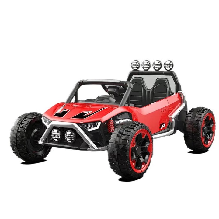 Masinuta electrica pentru copii cu telecomanda 2,4G Nichiduta Alaser Red,2motoarex55W, Roti EVA cu rulment, Scaun din piele ecologica, Suspensii, Lumini LED fata/spate, Usi cu deschidere, Functie leganare, Bara cu proiectoare
