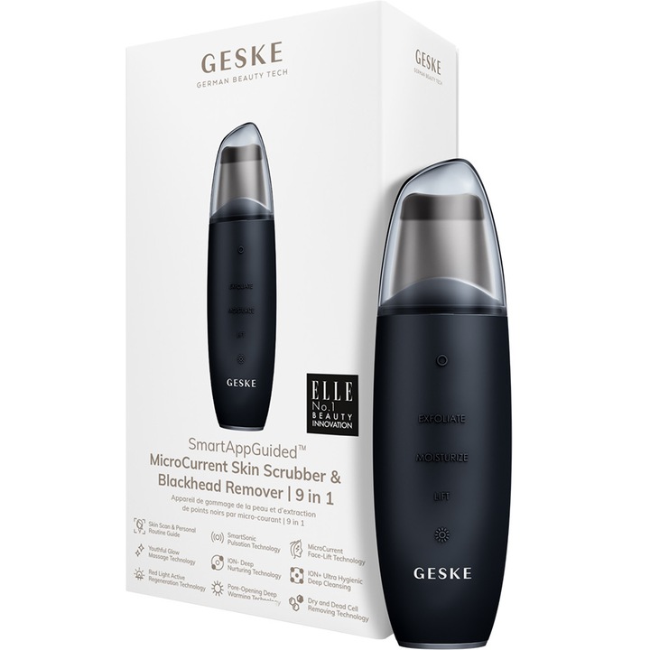 Апарат за лице, почистващ, за премахване на черни точки, GESKE, микроток, 9 в 1, черен