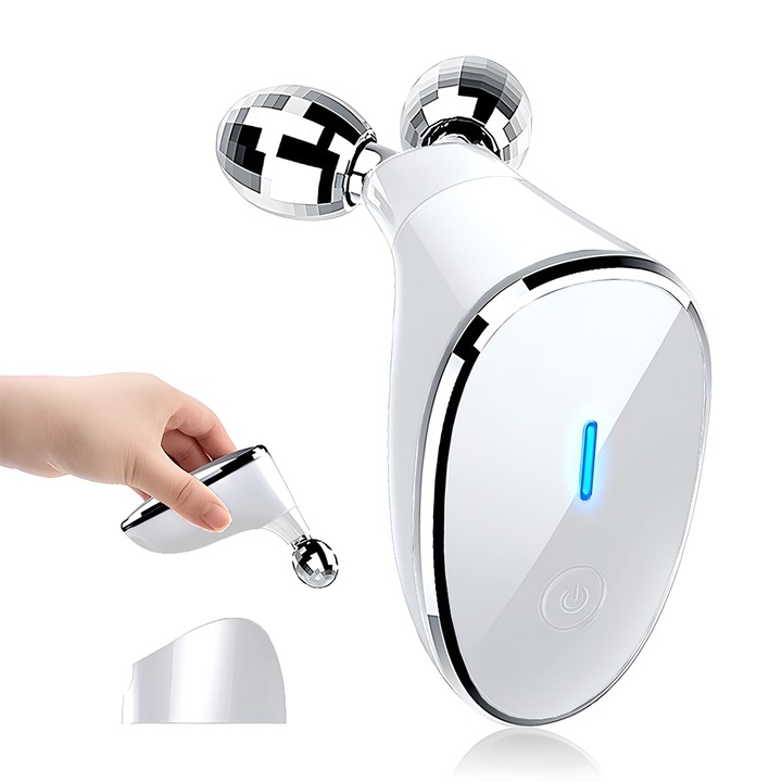 Устройство за лицева терапия с микротокове Teno®, 3D лифтинг на лице, EMS микротокове, против бръчки, ремоделиране, стягане, включена стойка, захранващ кабел, бяло