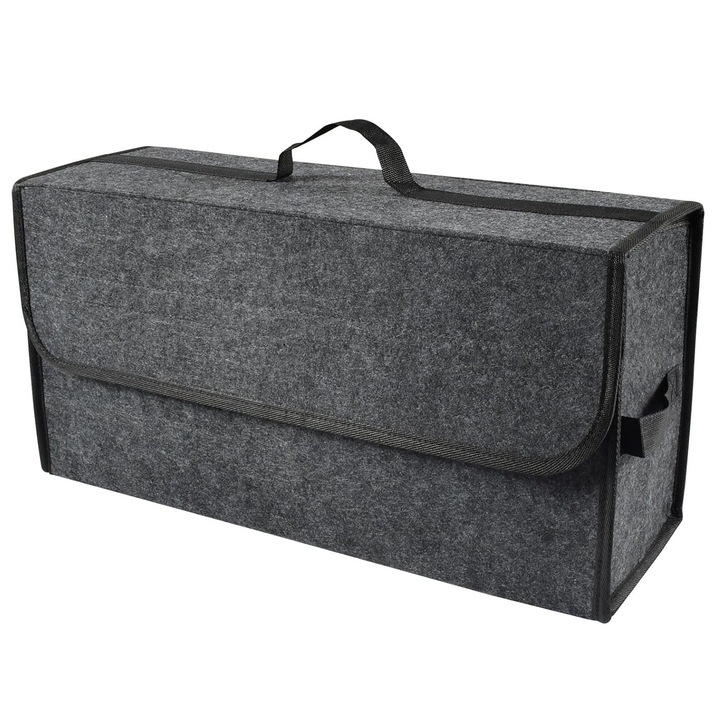 Organizator portbagaj auto, SINBINTA, Organizator pentru portbagaj pliabil, Cu banda velcro pentru fixare, Rezistent la uzura, Anti-alunecare, Spatiu generos, Pentru auto si uz casnic, Piele intoarsa, 50x17x24cm, Negru