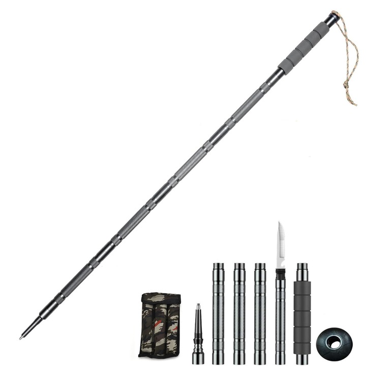 Трекинг щеки, SINBINTA, С чанта за съхранение, 7 в 1, Разглобяеми, Противоплъзгащи, Леки и ергономични, Лесни за транспортиране, За трекинг, оцеляване, къмпинг, Алуминиева сплав/EVA, 107 см, Многоцветни