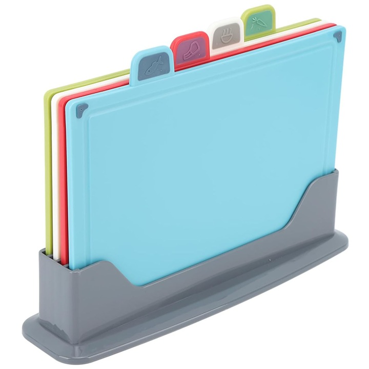 Set 4 tocatoare de bucatarie, SINBINTA, Cu suport, iconite pentru alimente, Antibacteriene, Multifunctional, Fara miros, Design reversibil, Usor de curatat, Pentru prepararea legumelor, carnii, Plastic, 23.5 x 33.5cm, Multicolor