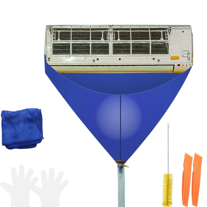 Légkondicionáló tisztító védőhuzat szett, SINBINTA, Rögzítő zsinórral, Vízálló, újrahasználható, könnyen tisztítható, Fröccsenésálló, Szennyeződések eltávolítására, PVC, 105*45cm, Kék