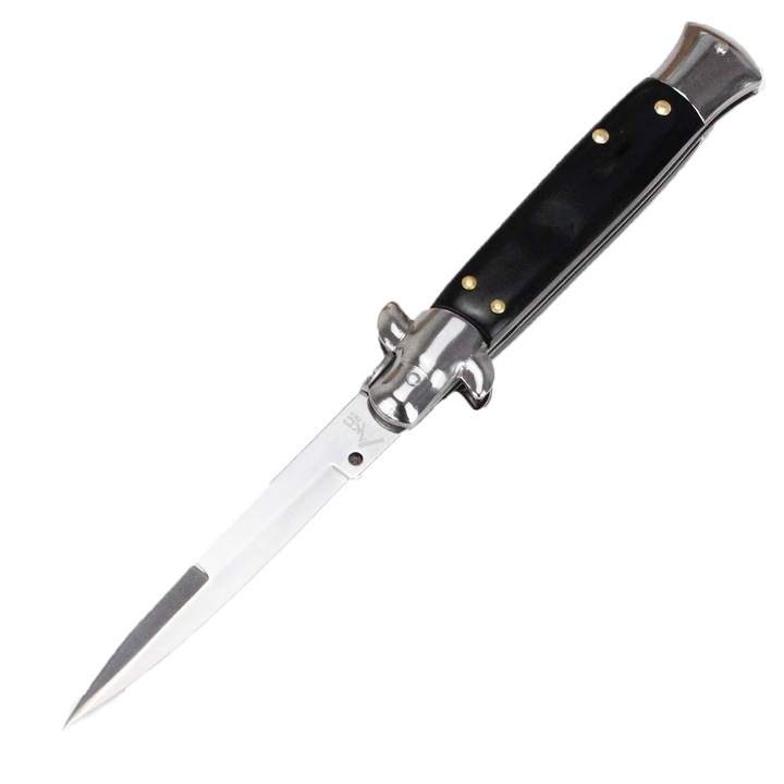 Briceag Stiletto, ZGGZERG, Italian Blade, husa inclusa, Stiletto, Anti rugina, Ascutit si durabil, Usor de depozitat si carat, Pentru vorba de activitati in aer liber, camping sau excursii, otel inoxidabil, 210mm, Negru