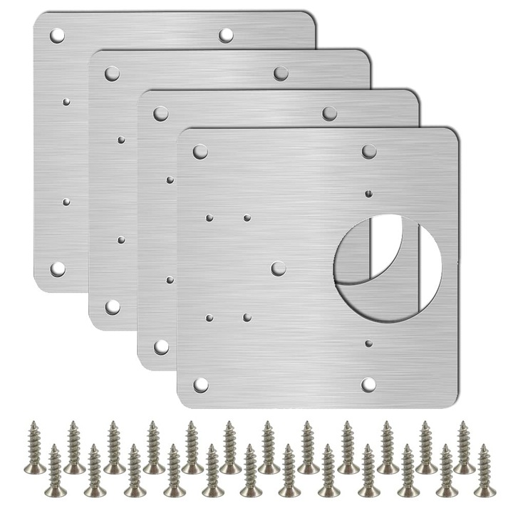 Set de 4 placi de reparare pentru balama, inox, argintiu, 9x9x0.1mm